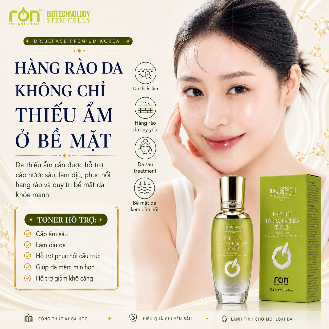 RON DR. BEFACE PREMIUM PEPTIDE HYDRA-BARRIER TONER/Toner Peptide phục hồi hàng rào bảo vệ da